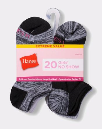 Hanes Girls' No Show Socks, Super Value Pack, 20-Pairs #HGNS20
