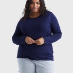 Hanes Women's Long Sleeve Scoop Neck Cotton T-Shirt (Plus Size) #OJ288