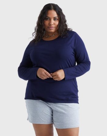 Hanes Women's Long Sleeve Scoop Neck Cotton T-Shirt (Plus Size) #OJ288