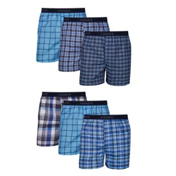 Hanes Men's Boxer Underwear, Moisture-Wicking, Plaids, 6-Pack #841BX6